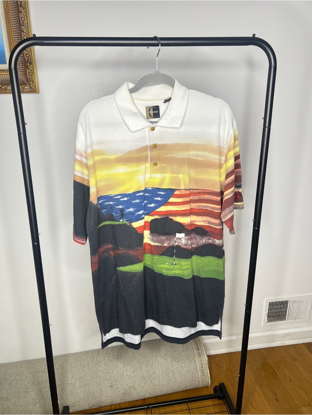 Vintage-Inspired American Flag Polo Shirt - White/Multicolor